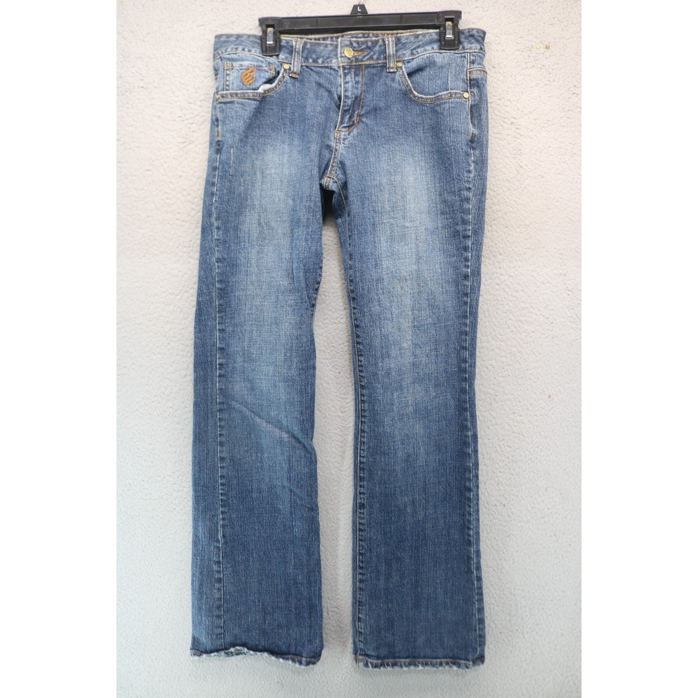 Vtg. RocaWear Bootcut Blue Denim Jeans-Sz 11-Distressed-Pockets-Y2K